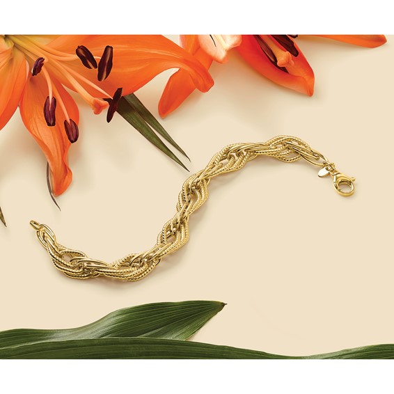 Leslie's 14K Polished and Textured Fancy Triple Link Bracelet