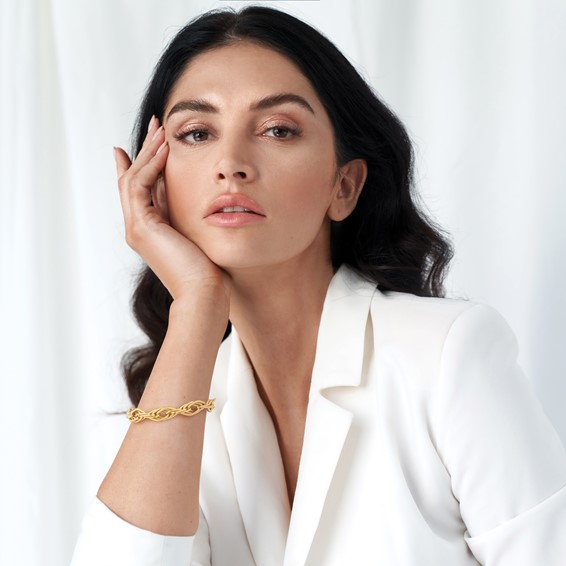 Leslie's 14K Polished and Textured Fancy Triple Link Bracelet