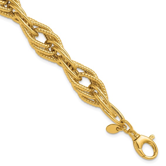 Leslie's 14K Polished and Textured Fancy Triple Link Bracelet