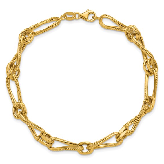 Leslie's 14K Polished and Textured Twisted Link Bracelet