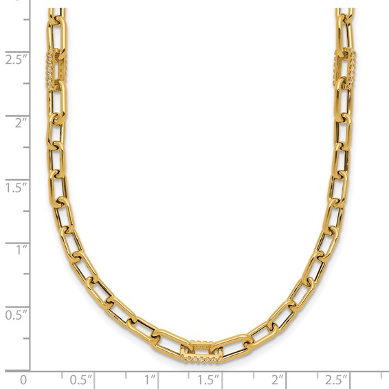 Leslie's 14K Polished CZ Fancy Paperclip Link Necklace
