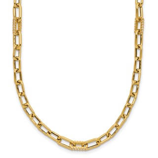 Leslie's 14K Polished CZ Fancy Paperclip Link Necklace