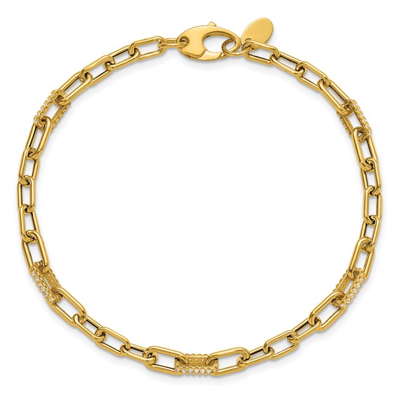 Leslie's 14K Polished CZ Fancy Paperclip Link Bracelet