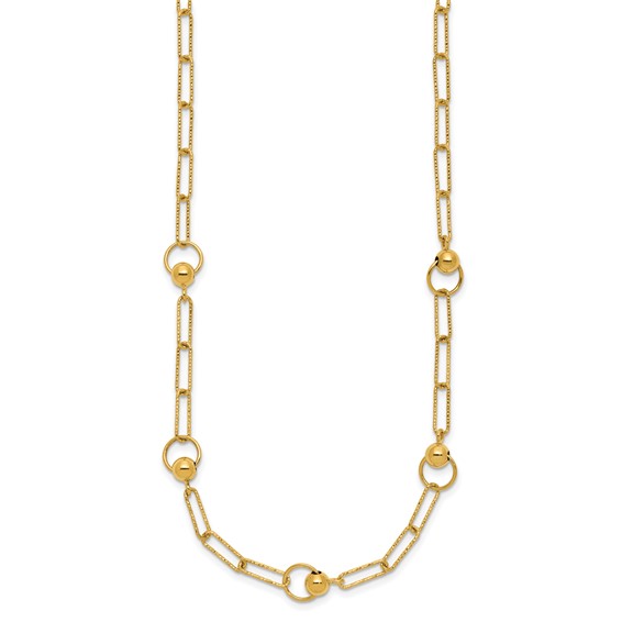 Leslie's 14K Polished and Dia-cut. Circle Station Paperclip Necklace