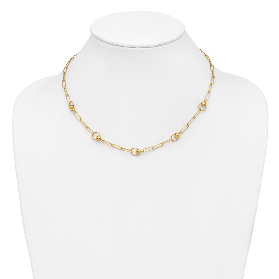 Leslie's 14K Polished and Dia-cut. Circle Station Paperclip Necklace