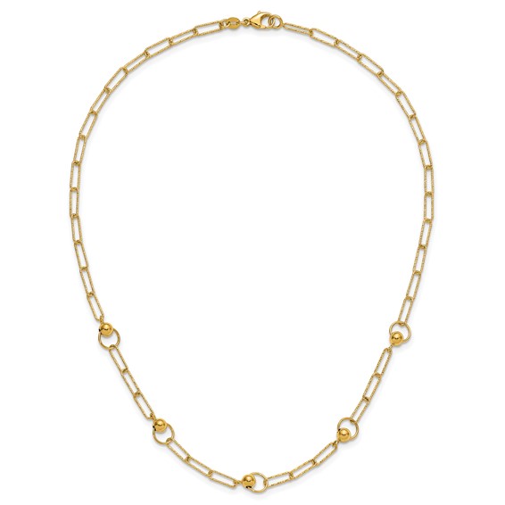 Leslie's 14K Polished and Dia-cut. Circle Station Paperclip Necklace