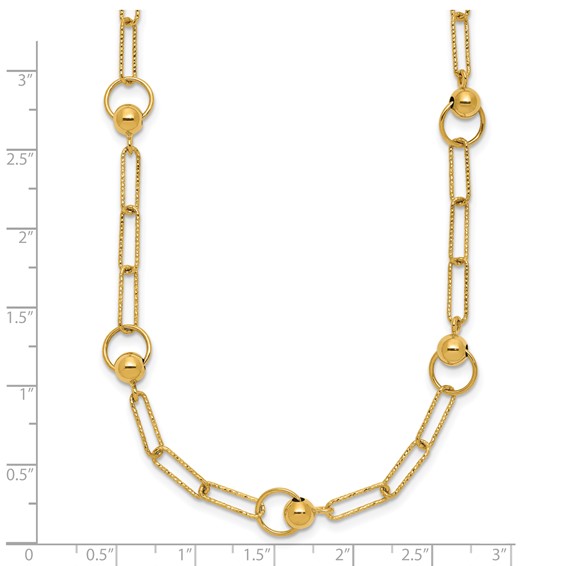Leslie's 14K Polished and Dia-cut. Circle Station Paperclip Necklace