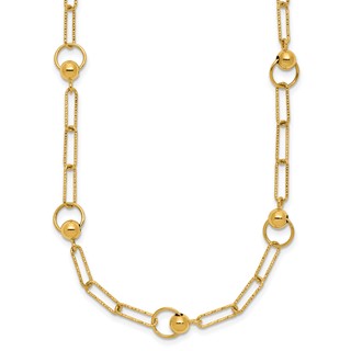 Leslie's 14K Polished and Dia-cut. Circle Station Paperclip Necklace