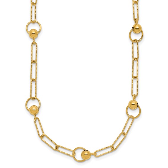 Leslie's 14K Polished and Dia-cut. Circle Station Paperclip Necklace