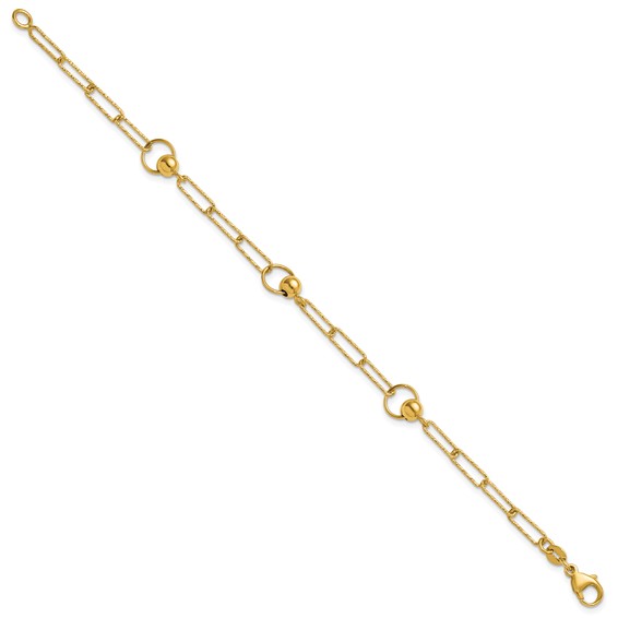 Leslie's 14K Polished and Dia-cut. Circle Station Paperclip Bracelet