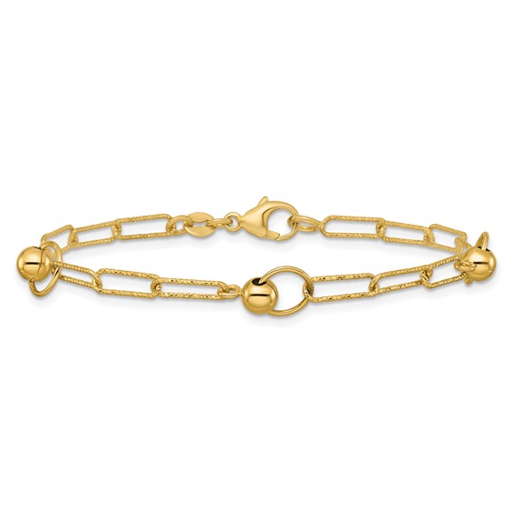 Leslie's 14K Polished and Dia-cut. Circle Station Paperclip Bracelet