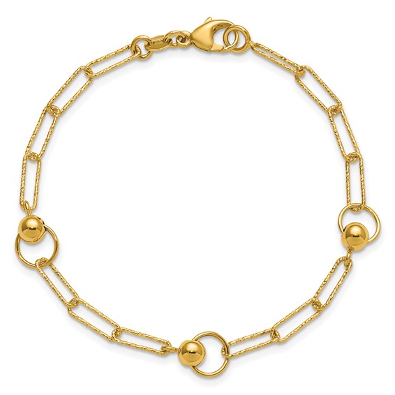 Leslie's 14K Polished and Dia-cut. Circle Station Paperclip Bracelet