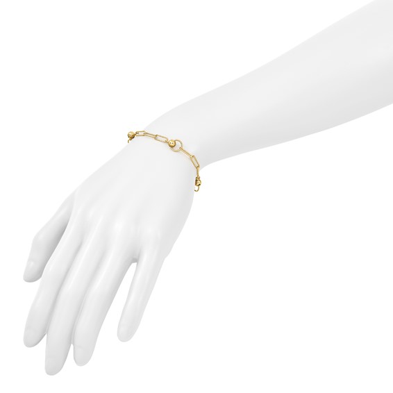 Leslie's 14K Polished and Dia-cut. Circle Station Paperclip Bracelet