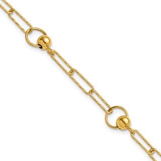 Leslie's 14K Polished and Dia-cut. Circle Station Paperclip Bracelet