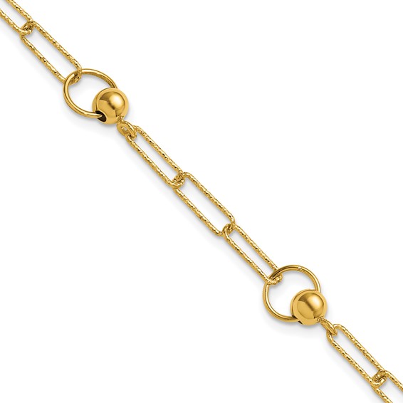 Leslie's 14K Polished and Dia-cut. Circle Station Paperclip Bracelet