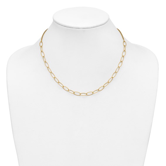 Leslie's 14K Polished and Dia-cut Fancy Oval Link Necklace