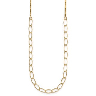 Leslie's 14K Polished and Dia-cut Fancy Oval Link Necklace