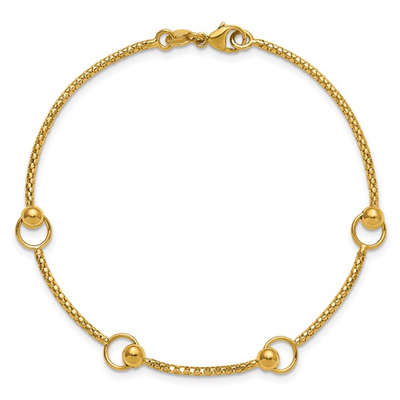 Leslie's 14K Polished Circle Station Popcorn Link Bracelet
