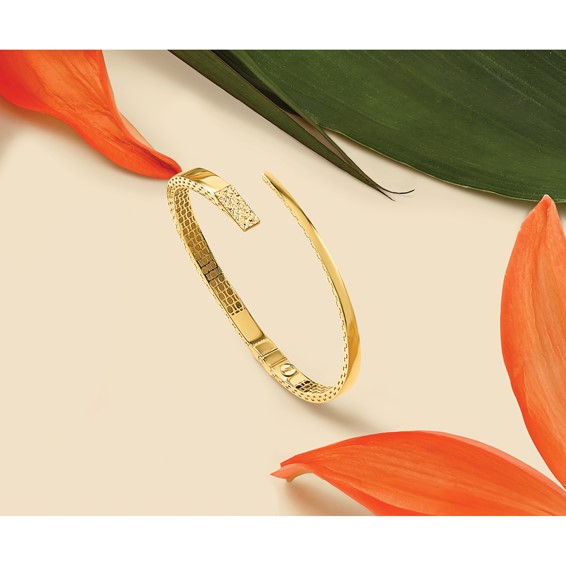 Leslie's 14K Polished and Diamond-cut Bypass Hinged Bangle