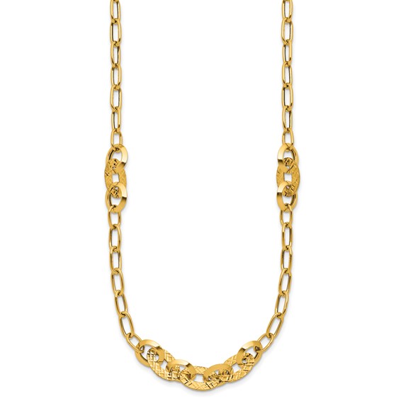Leslie's 14K Polished and Diamond-cut Fancy Oval Link Necklace