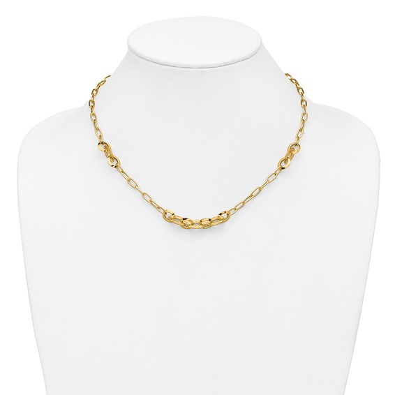 Leslie's 14K Polished and Diamond-cut Fancy Oval Link Necklace
