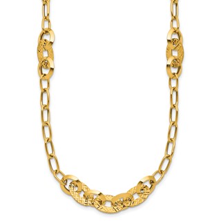 Leslie's 14K Polished and Diamond-cut Fancy Oval Link Necklace