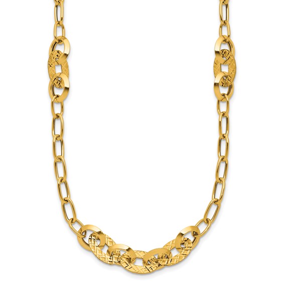 Leslie's 14K Polished and Diamond-cut Fancy Oval Link Necklace