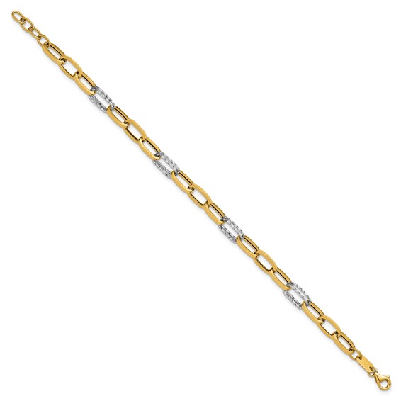 Leslie's 14K Two-tone Polished / Dia-cut Fancy Link w/.5in ext. Bracelet
