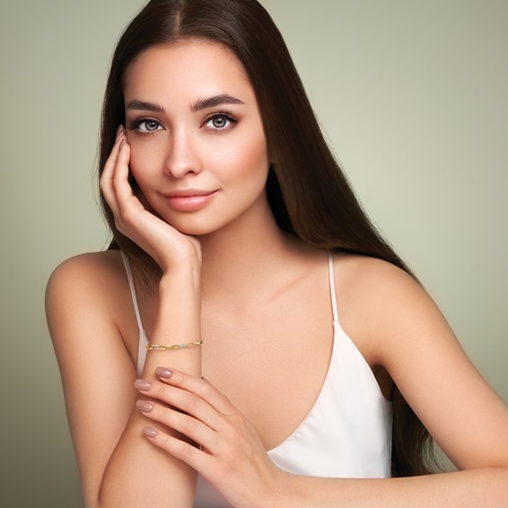 Leslie's 14K Two-tone Polished / Dia-cut Fancy Link w/.5in ext. Bracelet