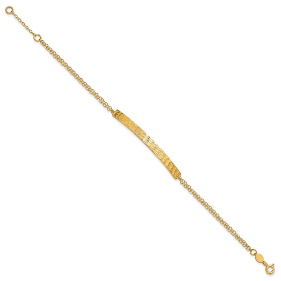 Leslie's 14K Polished / Diamond-cut Bar Double Chain w/.75in ext. Bracelet