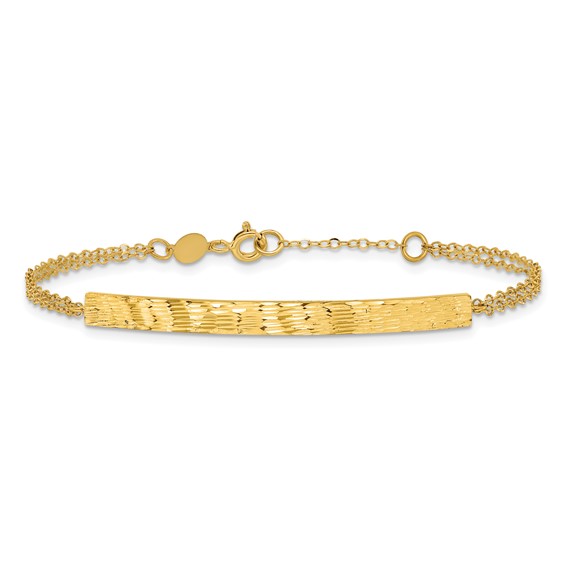 Leslie's 14K Polished / Diamond-cut Bar Double Chain w/.75in ext. Bracelet