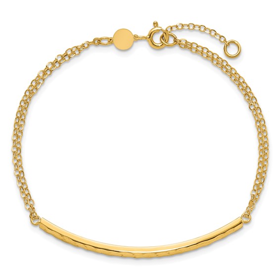 Leslie's 14K Polished / Diamond-cut Bar Double Chain w/.75in ext. Bracelet