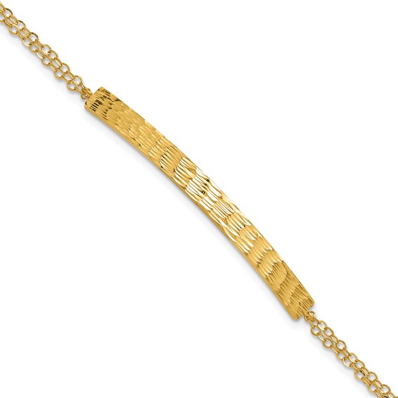Leslie's 14K Polished / Diamond-cut Bar Double Chain w/.75in ext. Bracelet