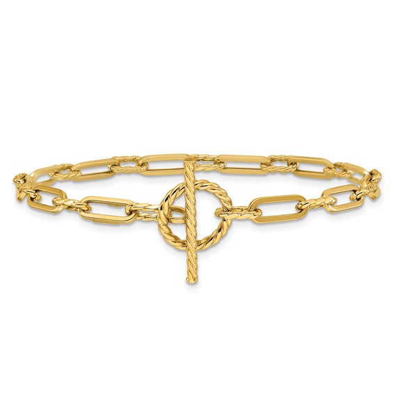Leslie's 14K Polished and Twisted Fancy Link Toggle Bracelet