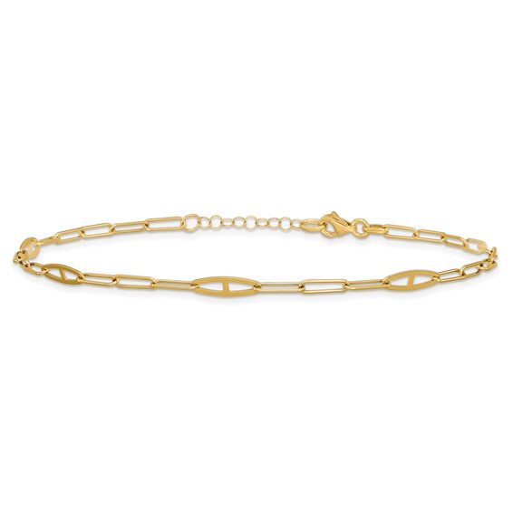 Leslie's 14K Fancy Paperclip Link 9 inch Plus 1 inch Extender - Total 10 inch Anklet