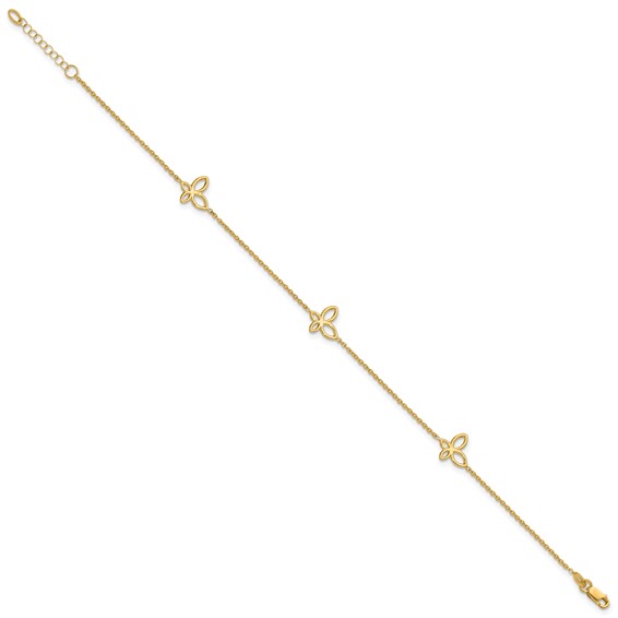 Leslie's 14K Open Butterfly 3-Station 9 inch Plus 1 inch Extender - Total 10 inch Anklet