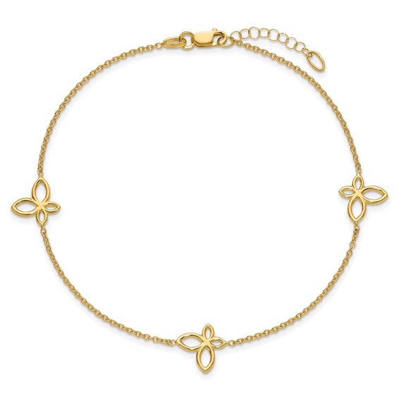 Leslie's 14K Open Butterfly 3-Station 9 inch Plus 1 inch Extender - Total 10 inch Anklet