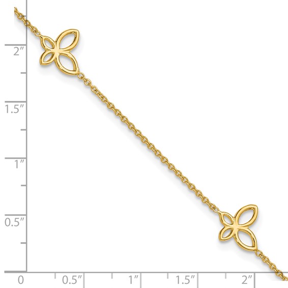 Leslie's 14K Open Butterfly 3-Station 9 inch Plus 1 inch Extender - Total 10 inch Anklet