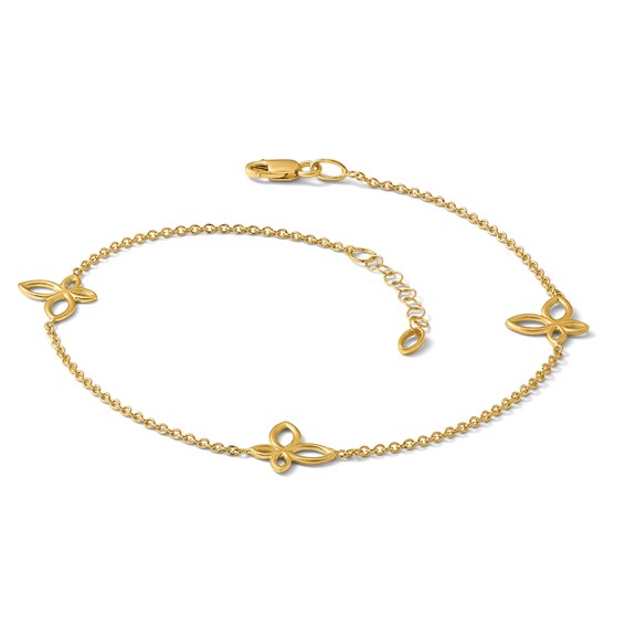 Leslie's 14K Open Butterfly 3-Station 9 inch Plus 1 inch Extender - Total 10 inch Anklet