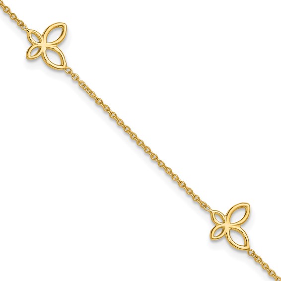 Leslie's 14K Open Butterfly 3-Station 9 inch Plus 1 inch Extender - Total 10 inch Anklet