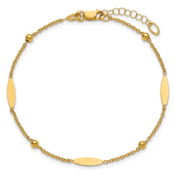 Leslie's 14K Polished Oval Disk Station w/1in ext. Bracelet