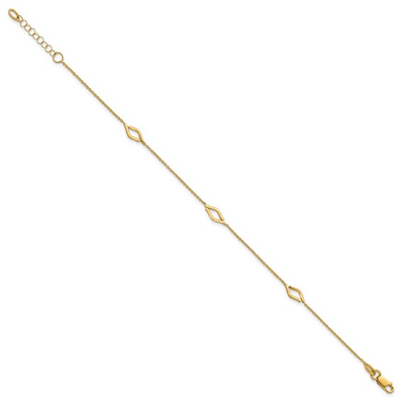 Leslie's 14K Polished Diamond-shaped Station w/1in ext. Bracelet