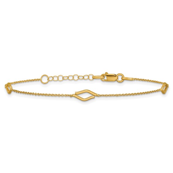 Leslie's 14K Polished Diamond-shaped Station w/1in ext. Bracelet