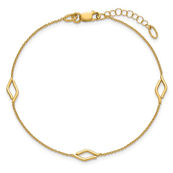 Leslie's 14K Polished Diamond-shaped Station w/1in ext. Bracelet