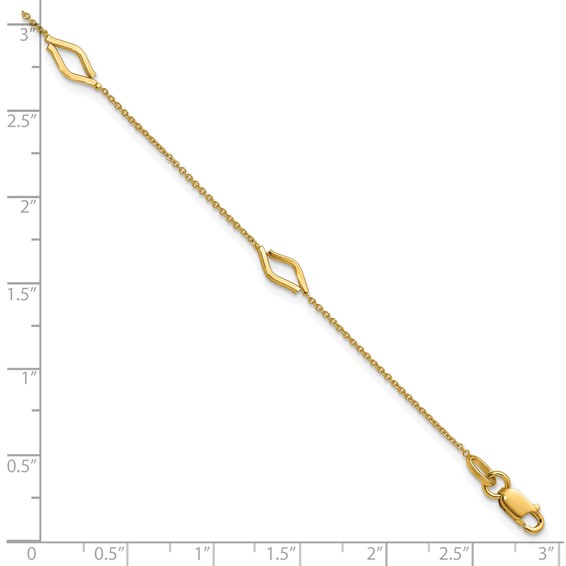 Leslie's 14K Polished Diamond-shaped Station w/1in ext. Bracelet