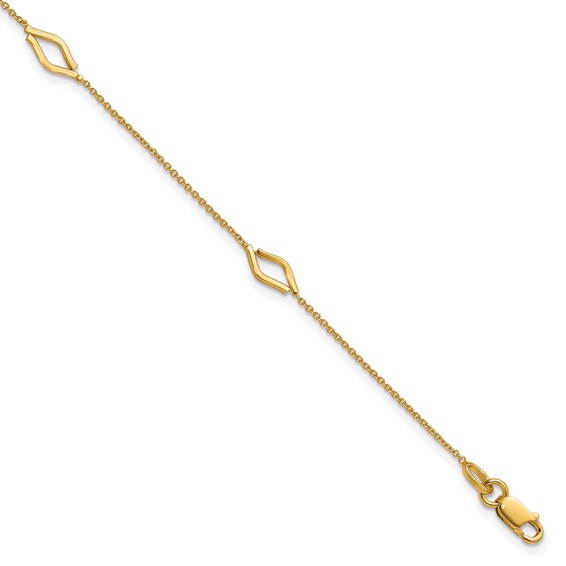 Leslie's 14K Polished Diamond-shaped Station w/1in ext. Bracelet