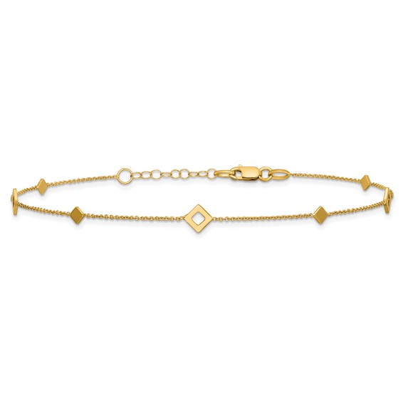 Leslie's 14K Geometric Squares 9 inch Plus 1 inch Extender - Total 10 inch Anklet