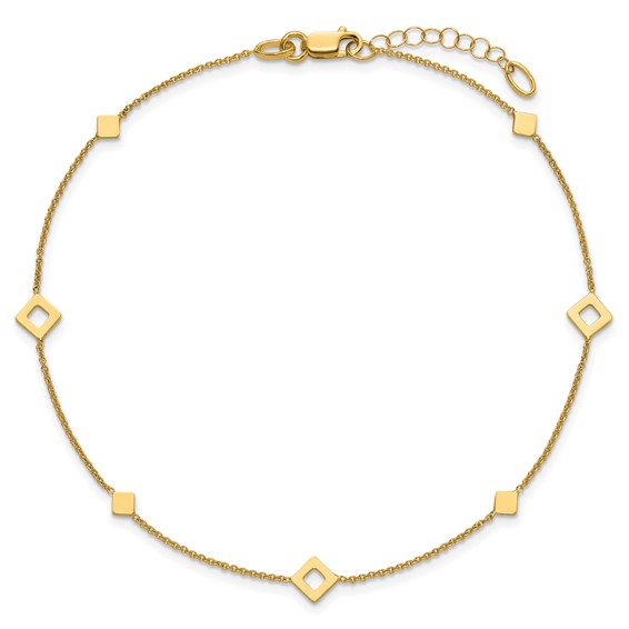 Leslie's 14K Geometric Squares 9 inch Plus 1 inch Extender - Total 10 inch Anklet