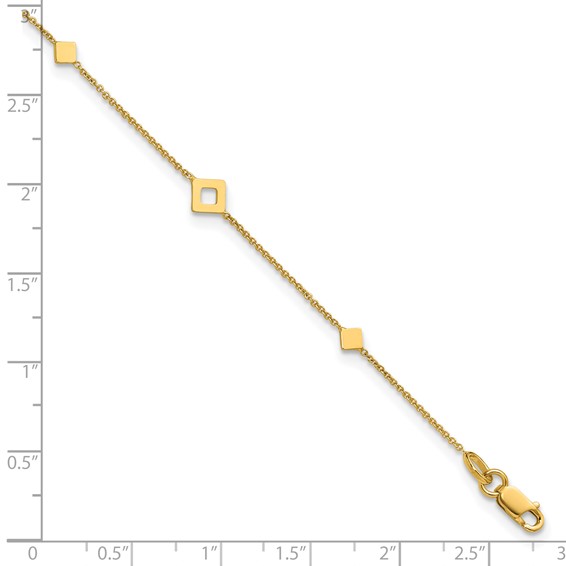 Leslie's 14K Geometric Squares 9 inch Plus 1 inch Extender - Total 10 inch Anklet