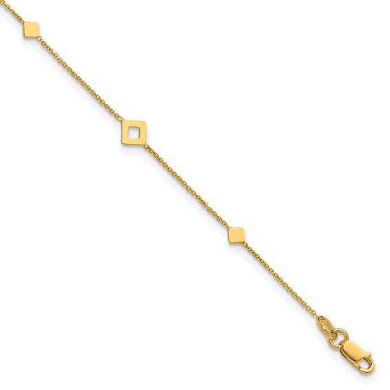 Leslie's 14K Geometric Squares 9 inch Plus 1 inch Extender - Total 10 inch Anklet